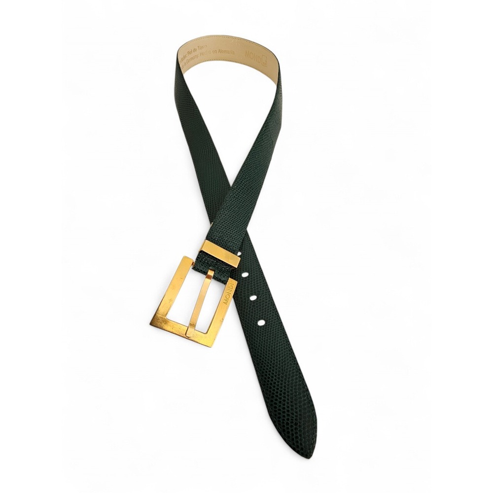 Vintage Mondi Women's Green Lizard Leather Belt 76 38 Germany Gold 80s